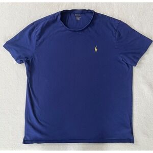 Polo Ralph Lauren Mens XL Navy Blue Short Sleeve Shirt Yellow Pony Cotton Preppy